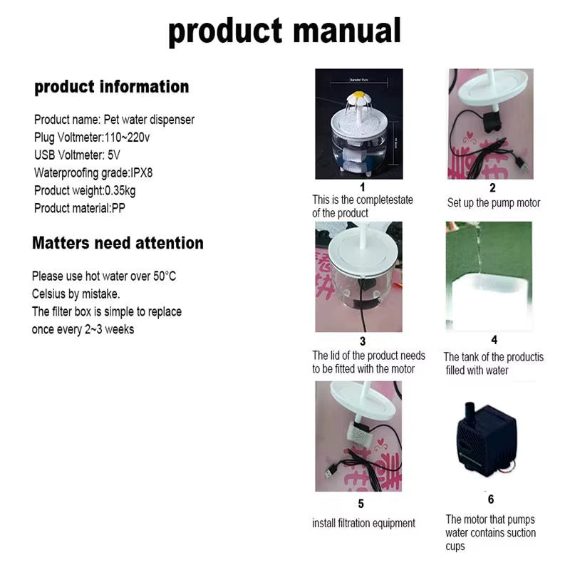 USB-Powered Pet Water Fountain: 1200mL Silent Recirculating Filtered Cat Drinking Bowl