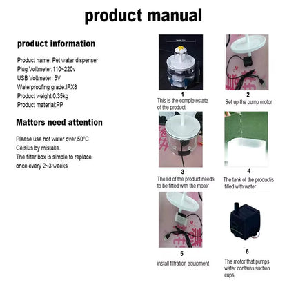 USB-Powered Pet Water Fountain: 1200mL Silent Recirculating Filtered Cat Drinking Bowl