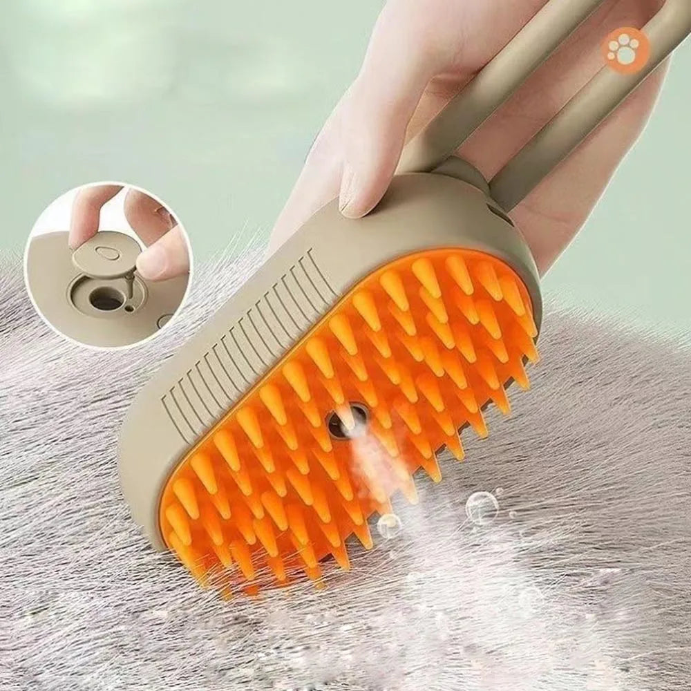 3-in-1 Electric Pet Grooming Brush with Steam Spray – Cat and Dog Hair Removal, Massage, and Grooming Comb with 360° Rotating Handle